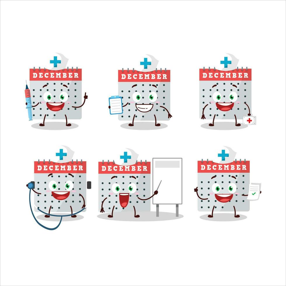 Doctor profession emoticon with december calendar cartoon character vector