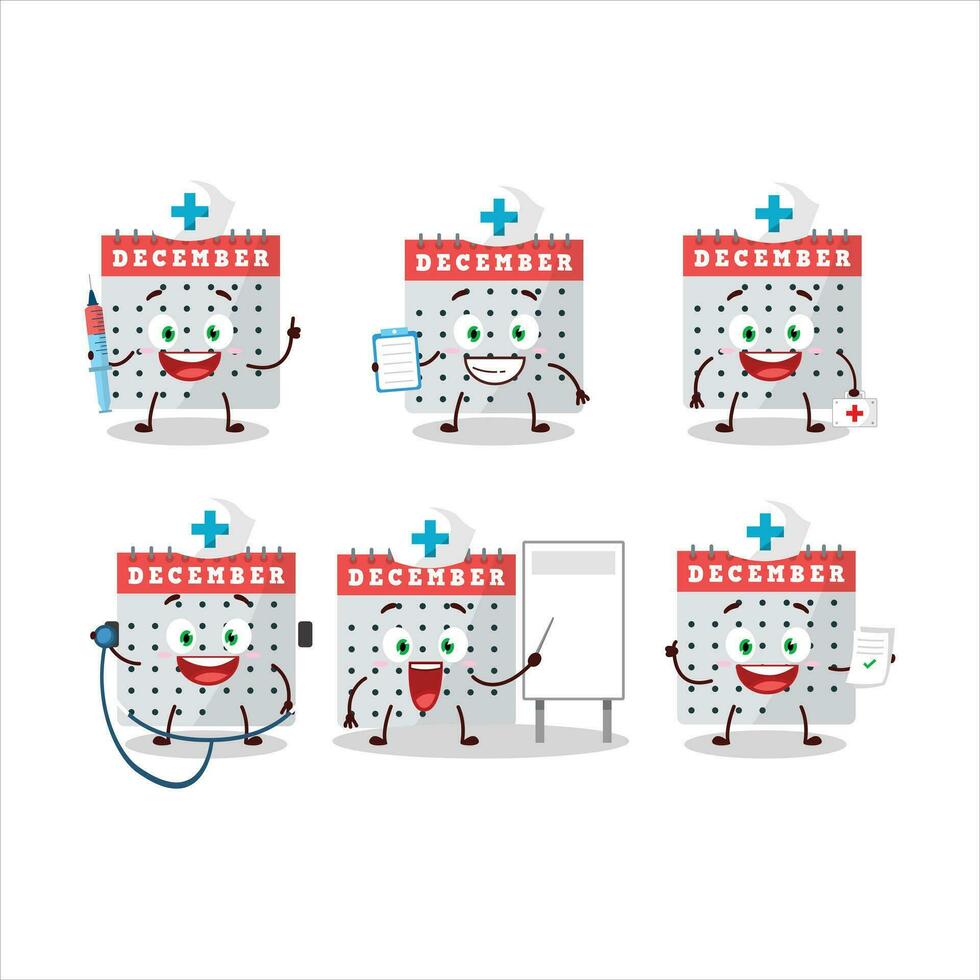 médico profesión emoticon con diciembre calendario dibujos animados personaje vector