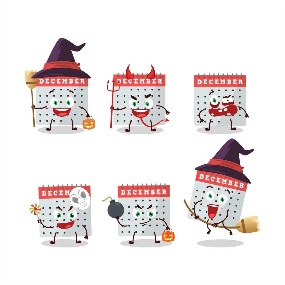 Halloween expression emoticons with cartoon character of december calendar vector
