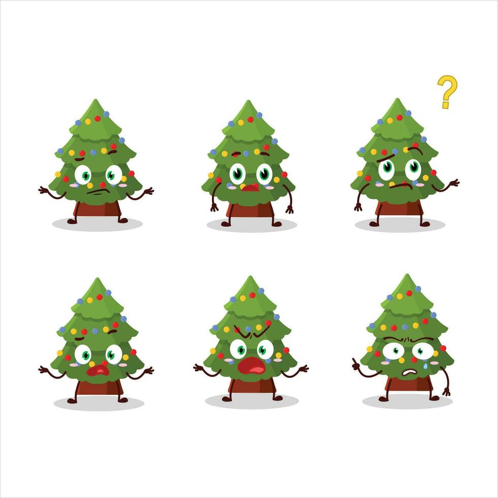 dibujos animados personaje de verde Navidad árbol con qué expresión vector