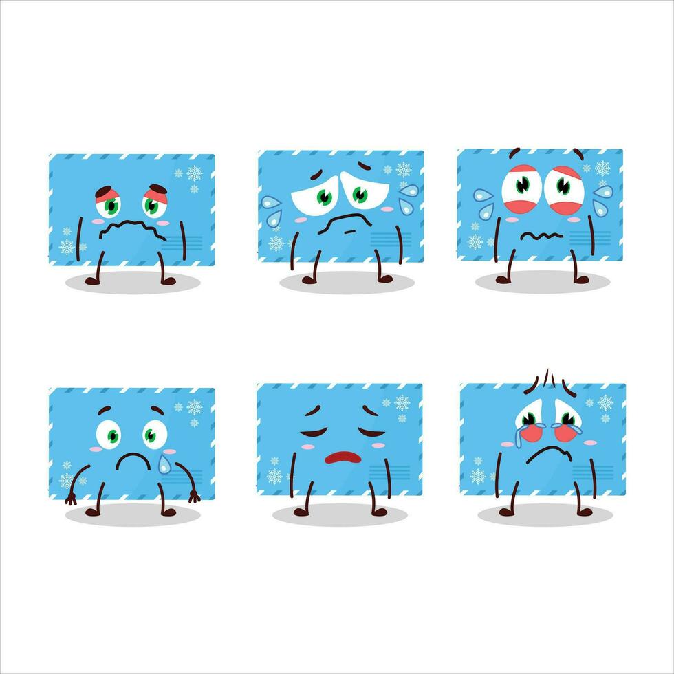 Blue christmas envelopes cartoon character with sad expression vector