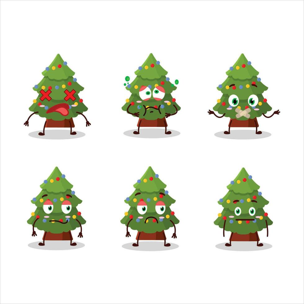 Green christmas tree cartoon character with nope expression vector