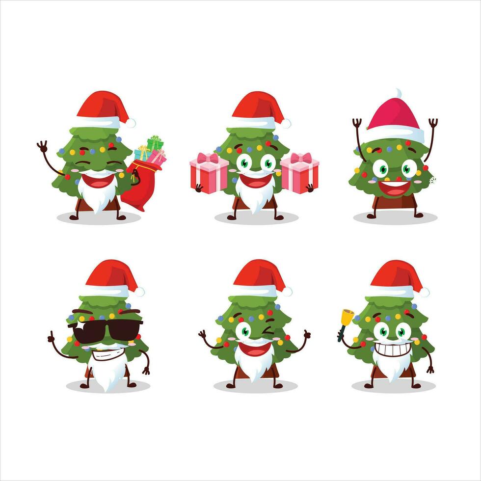 Santa Claus emoticons with green christmas tree cartoon character vector