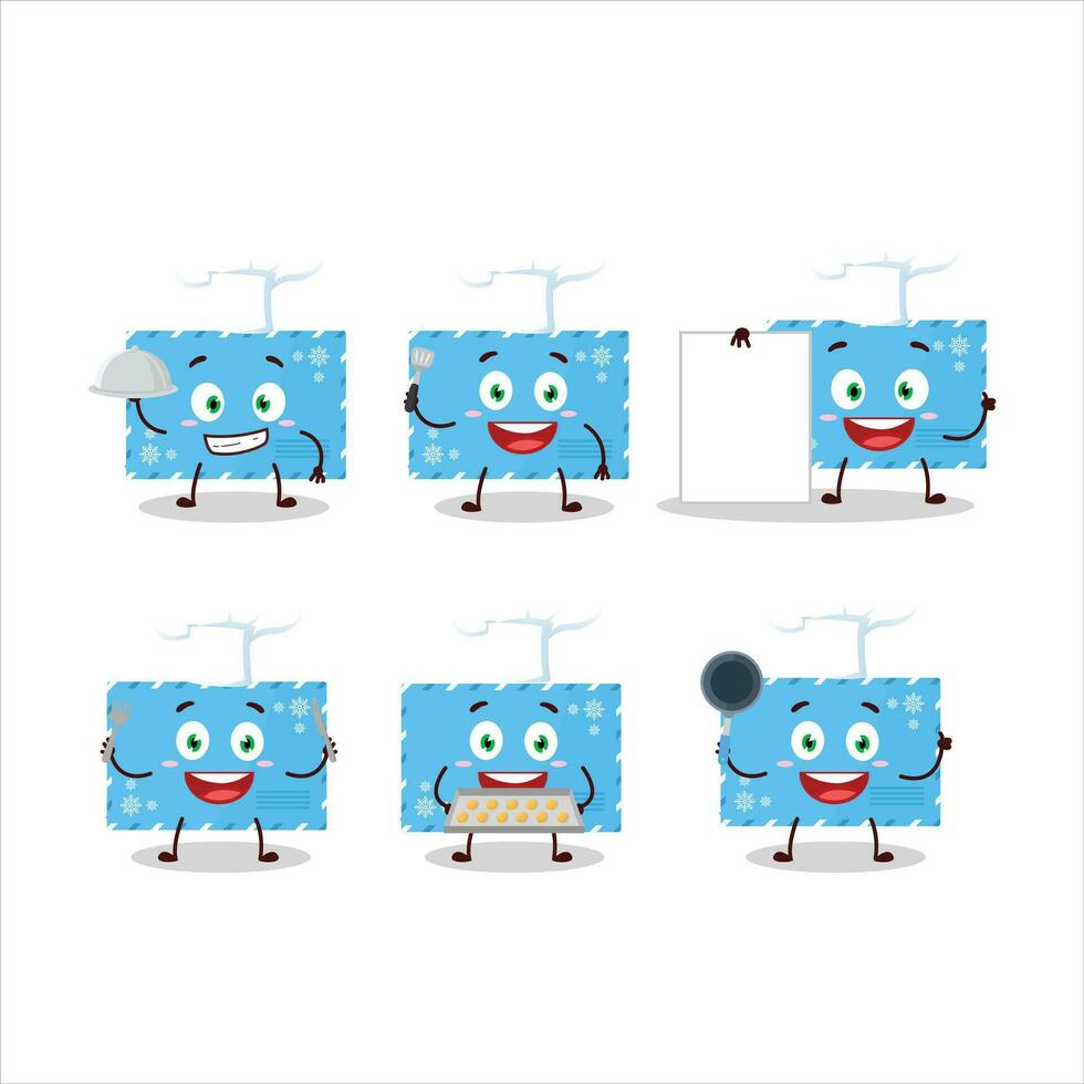 Cartoon character of blue christmas envelopes with various chef emoticons vector