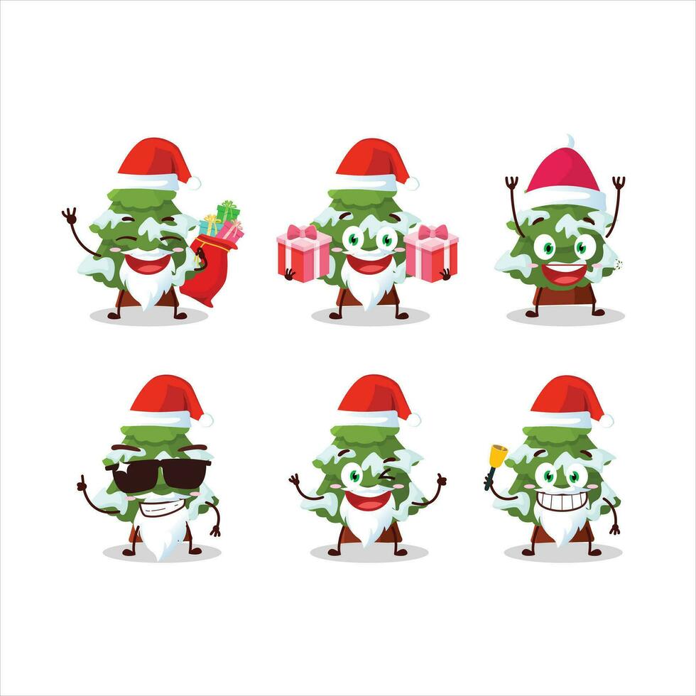 Santa Claus emoticons with green snow christmas tree cartoon character vector