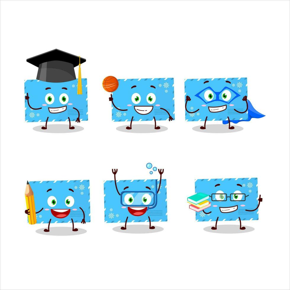 colegio estudiante de azul Navidad sobres dibujos animados personaje con varios expresiones vector