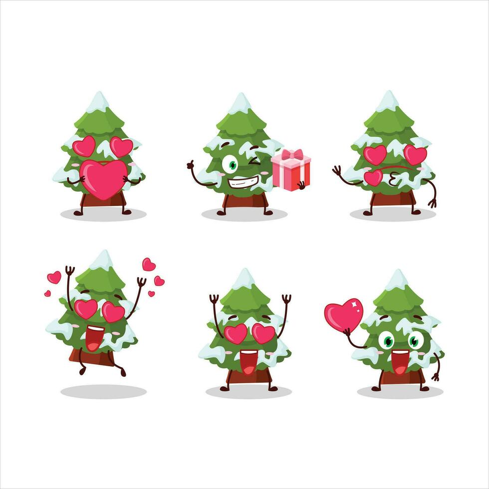 verde nieve Navidad árbol dibujos animados personaje con amor linda emoticon vector