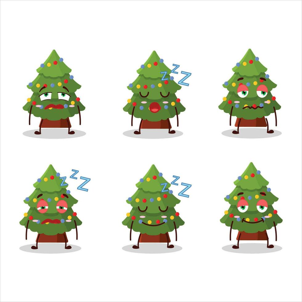 Cartoon character of green christmas tree with sleepy expression vector