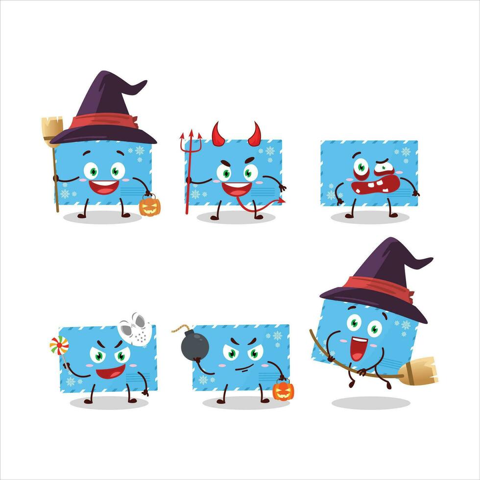 Halloween expression emoticons with cartoon character of blue christmas envelopes vector