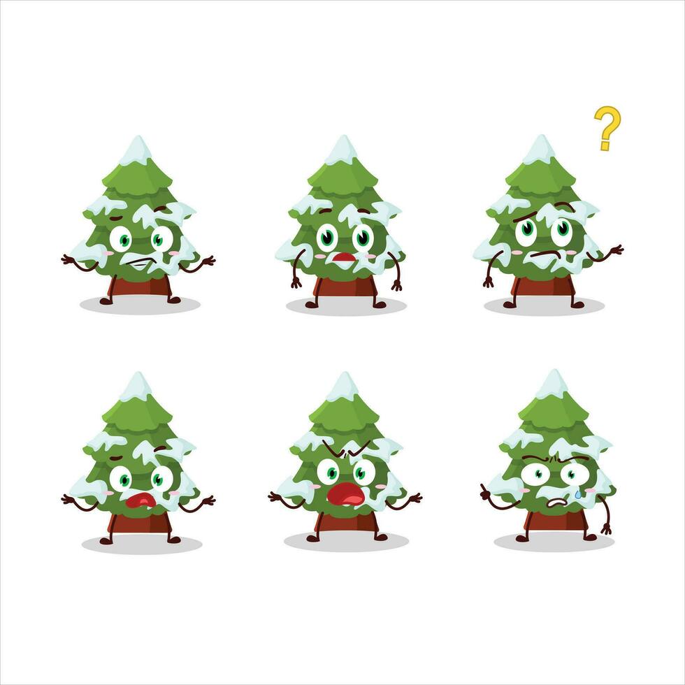 Cartoon character of green snow christmas tree with what expression vector