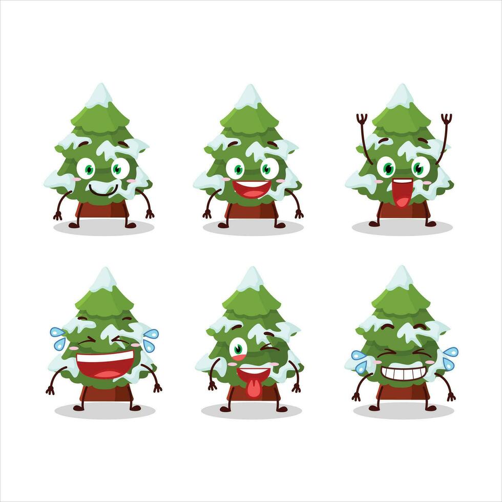 Cartoon character of green snow christmas tree with smile expression vector