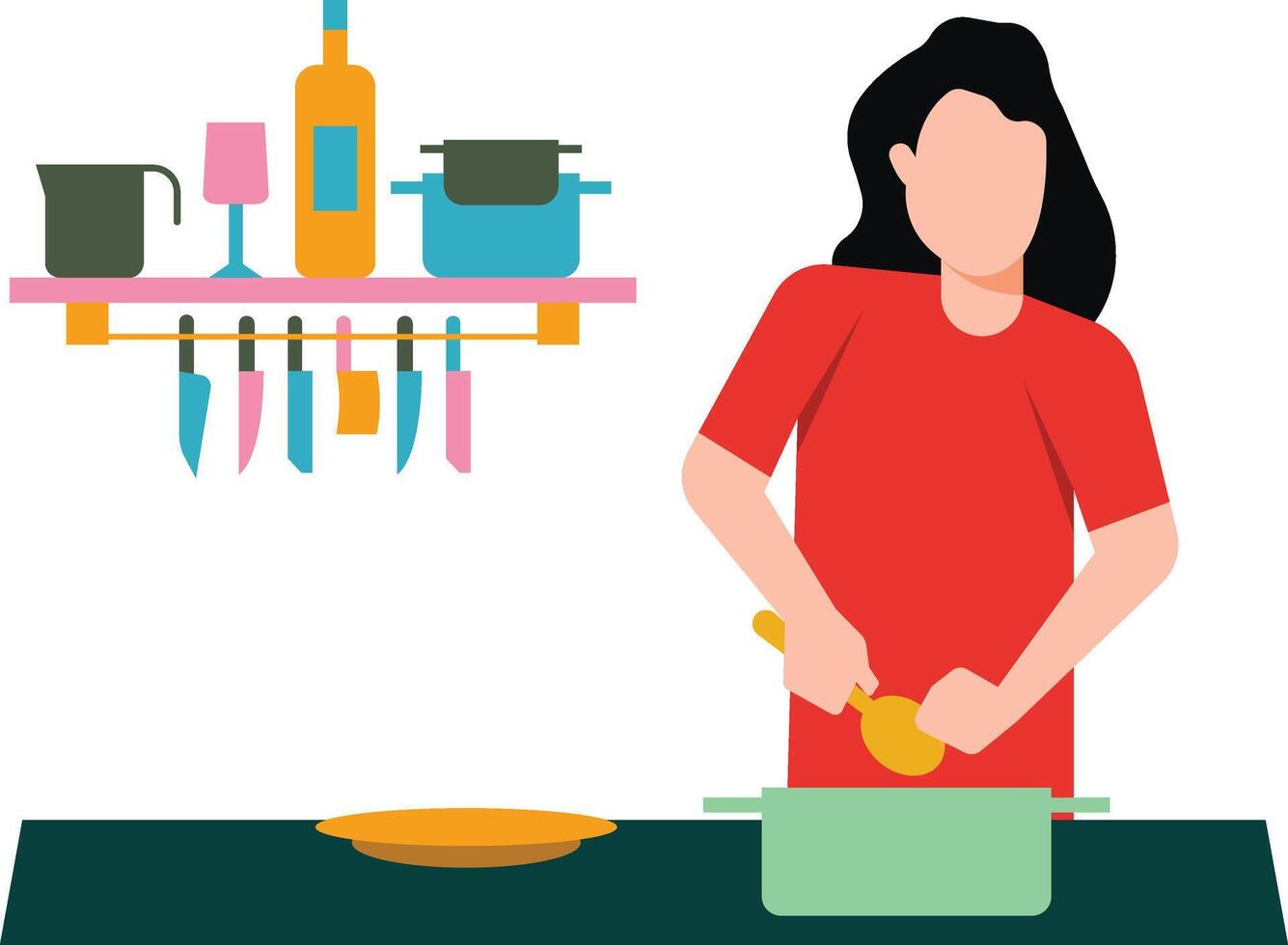 The girl is cooking in the kitchen. vector