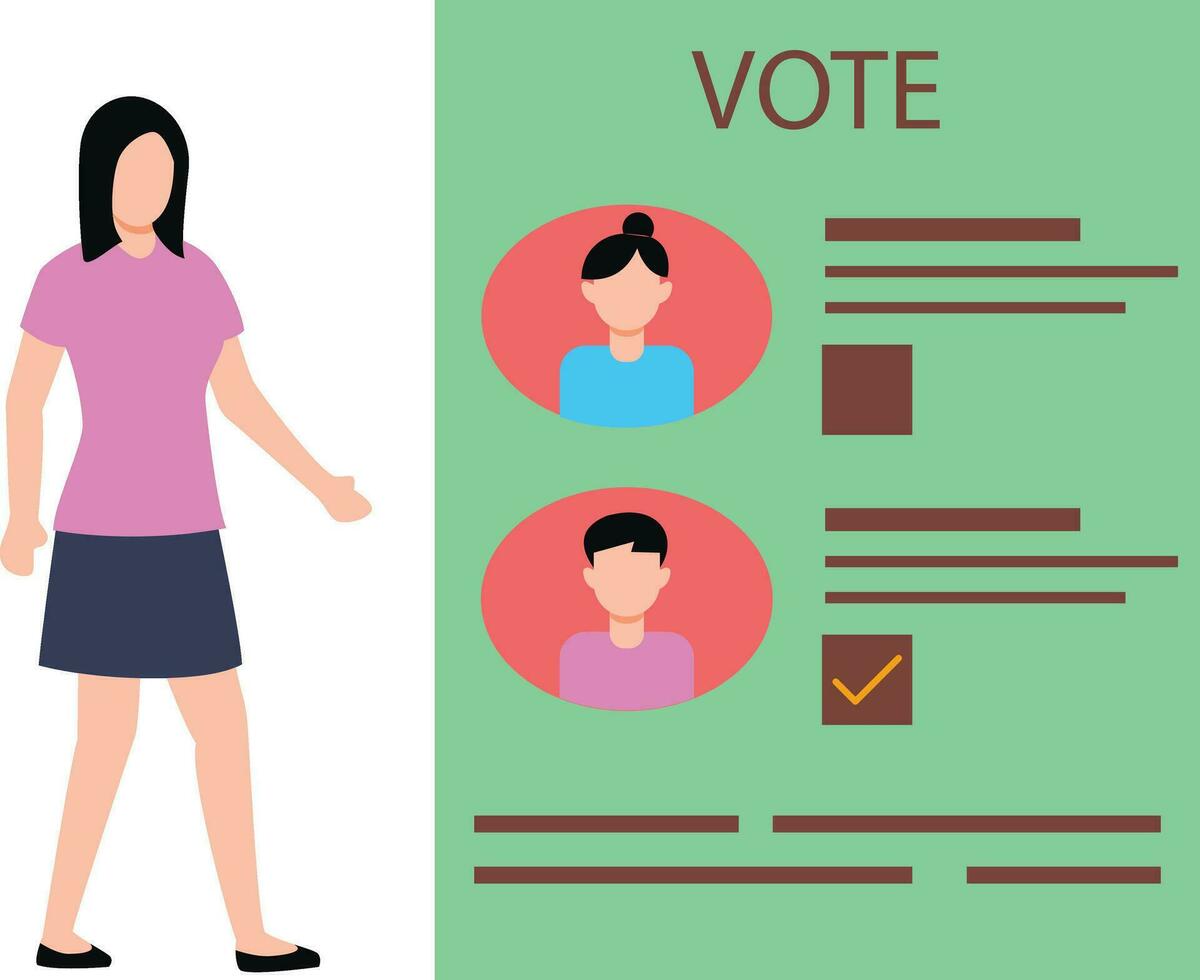 The girl is looking at the voting list. vector