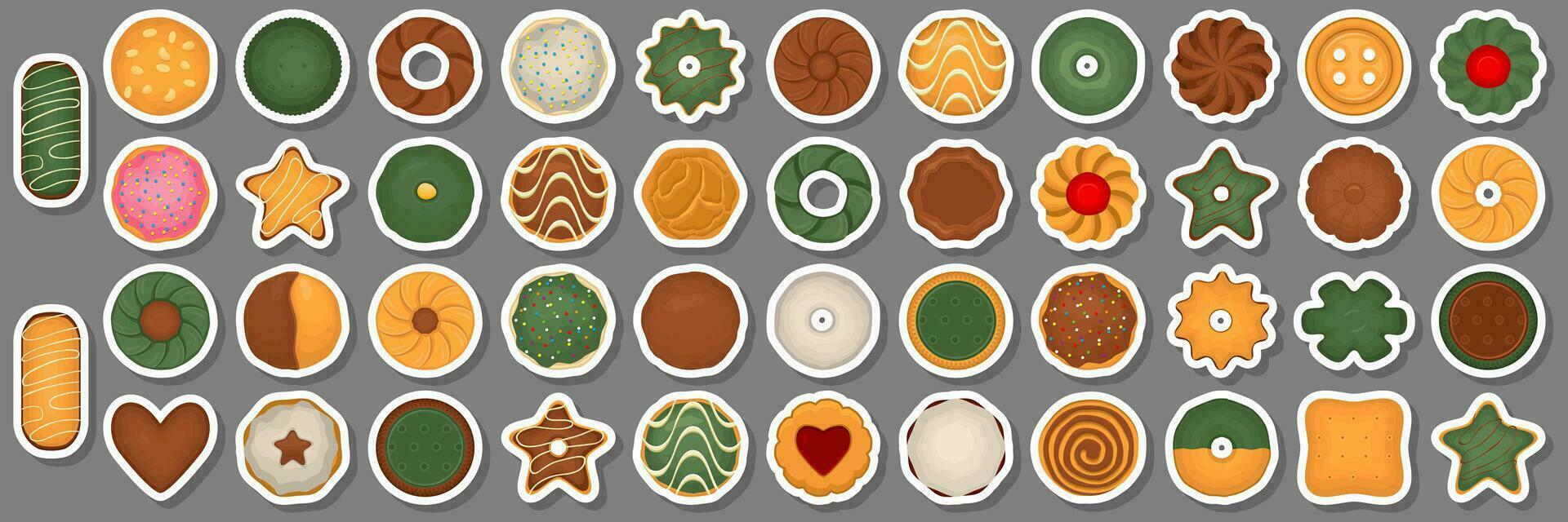 gran juego de galletas caseras de diferentes sabores en galletas de pastelería vector