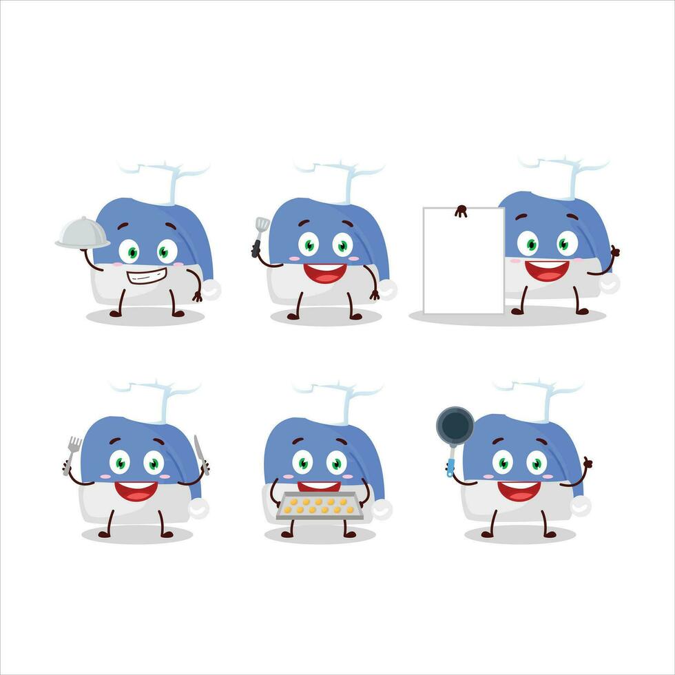 Cartoon character of blue santa hat with various chef emoticons vector