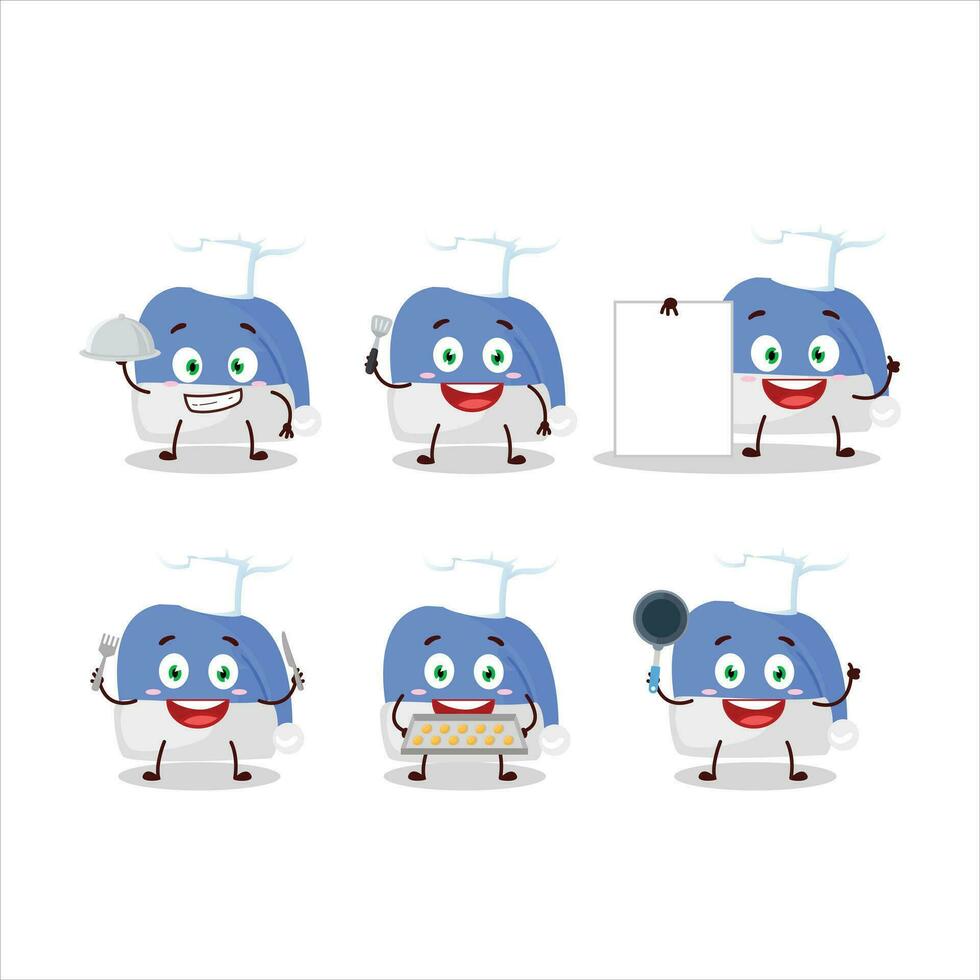 dibujos animados personaje de azul Papa Noel sombrero con varios cocinero emoticones vector