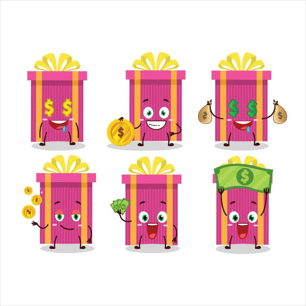 rosado Navidad regalo dibujos animados personaje con linda emoticon traer dinero vector