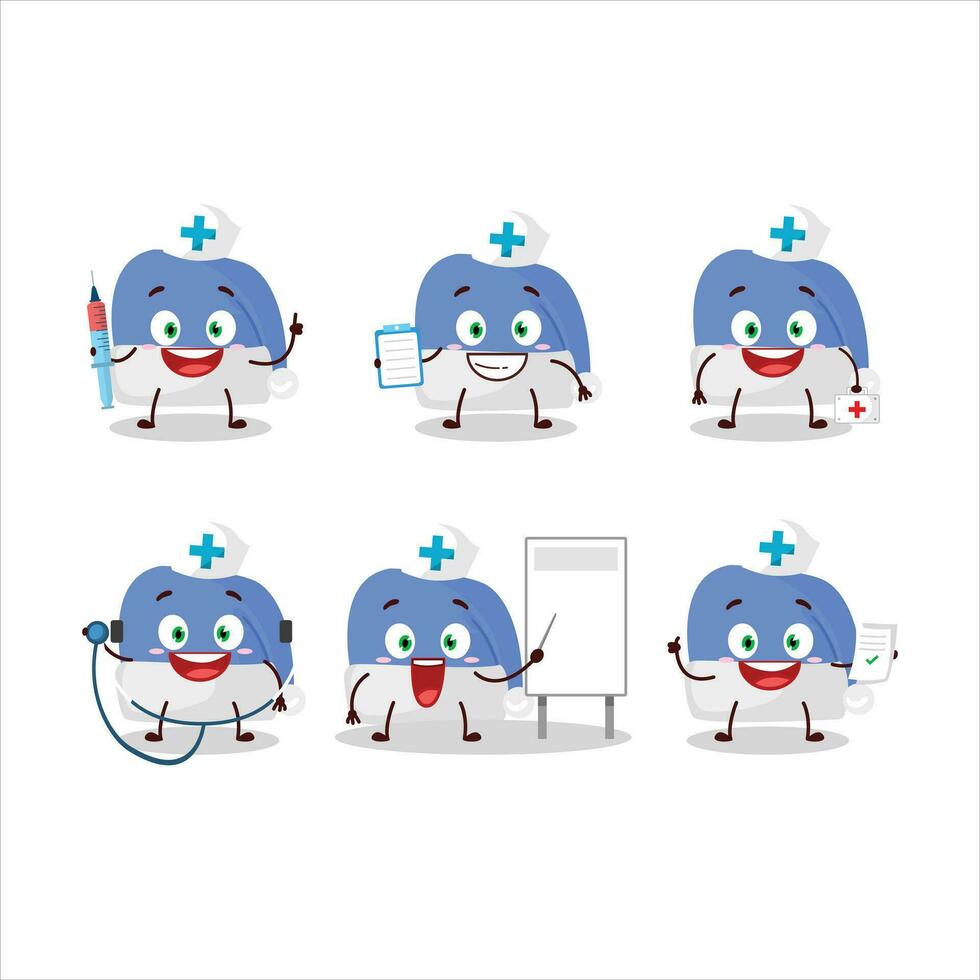 médico profesión emoticon con azul Papa Noel sombrero dibujos animados personaje vector