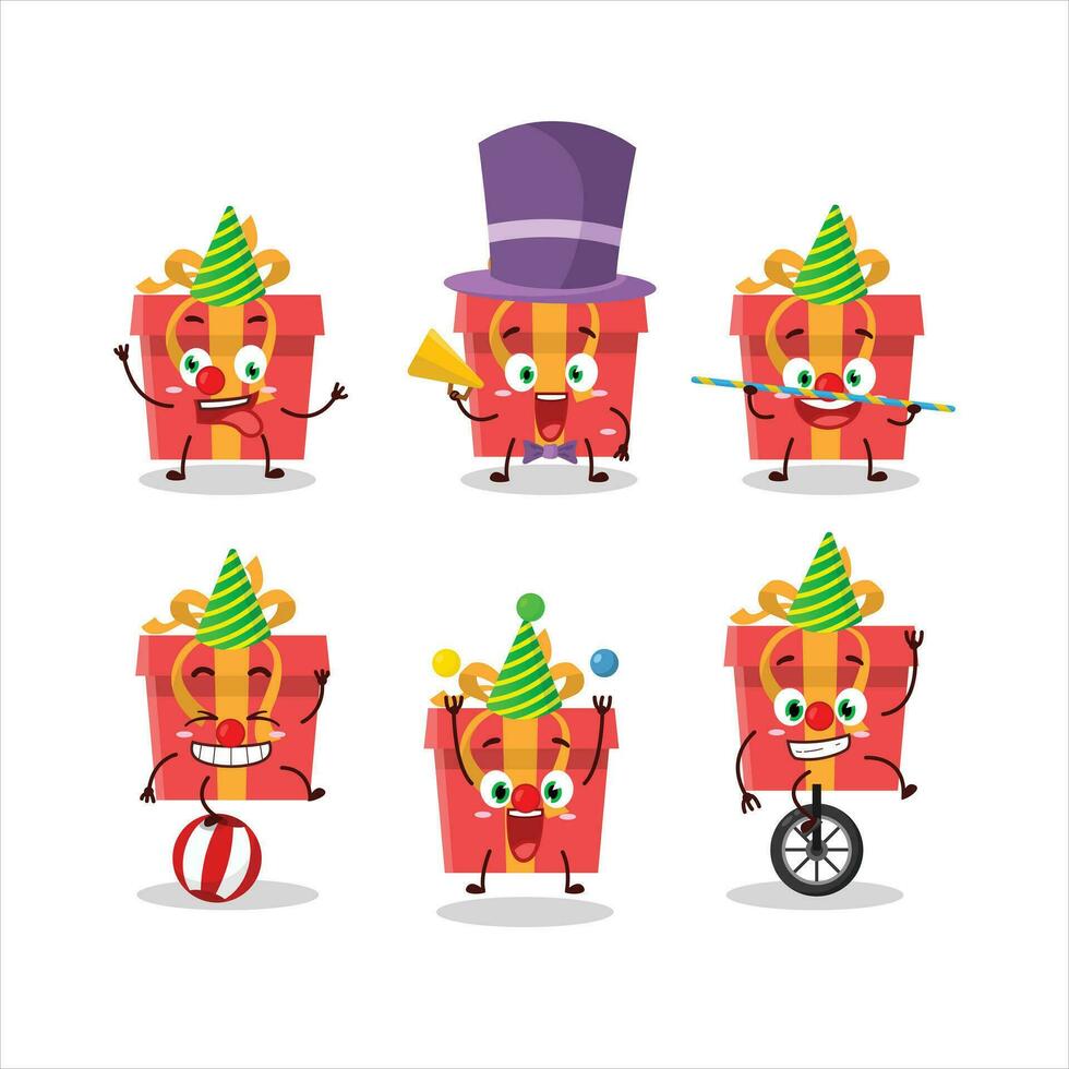 Cartoon character of red christmas gift with various circus shows vector