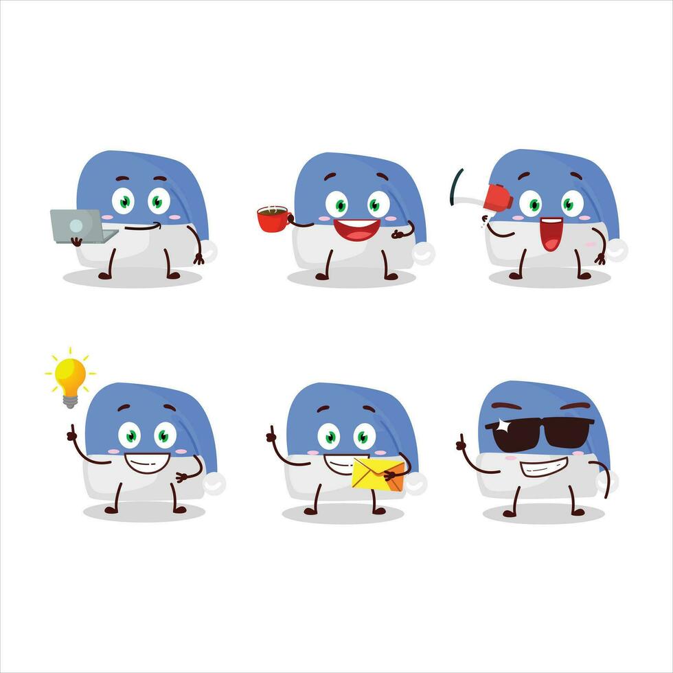 azul Papa Noel sombrero dibujos animados personaje con varios tipos de negocio emoticones vector