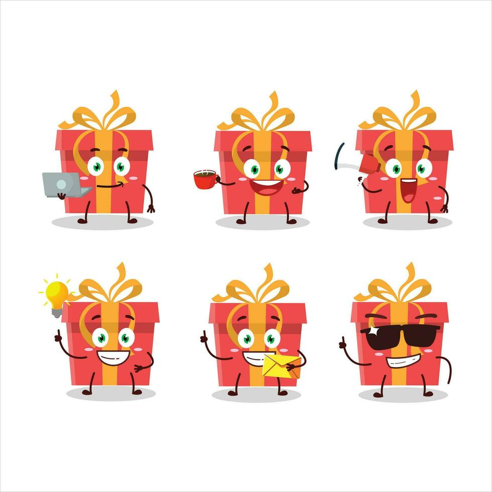 Red christmas gift cartoon character with various types of business emoticons vector