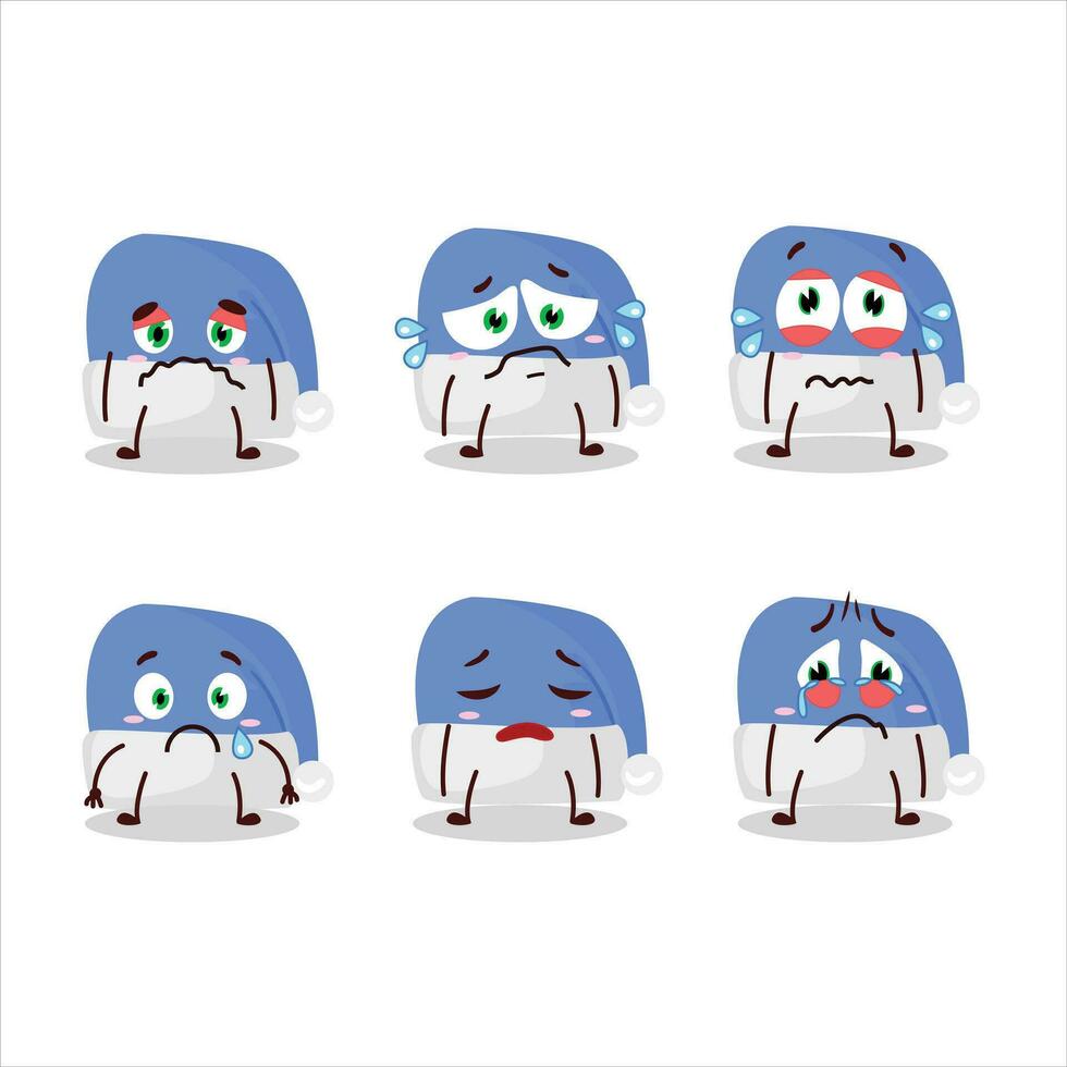 Blue santa hat cartoon character with sad expression vector