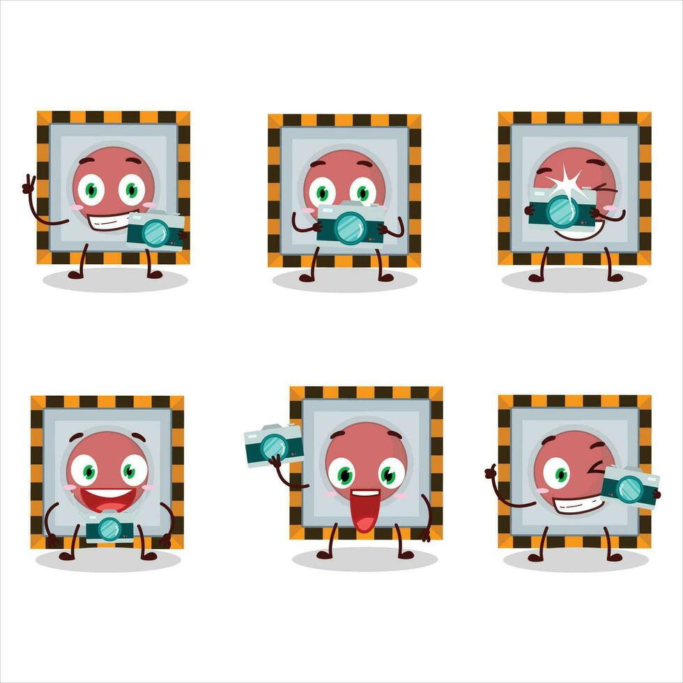 Photographer profession emoticon with emergency button cartoon character vector