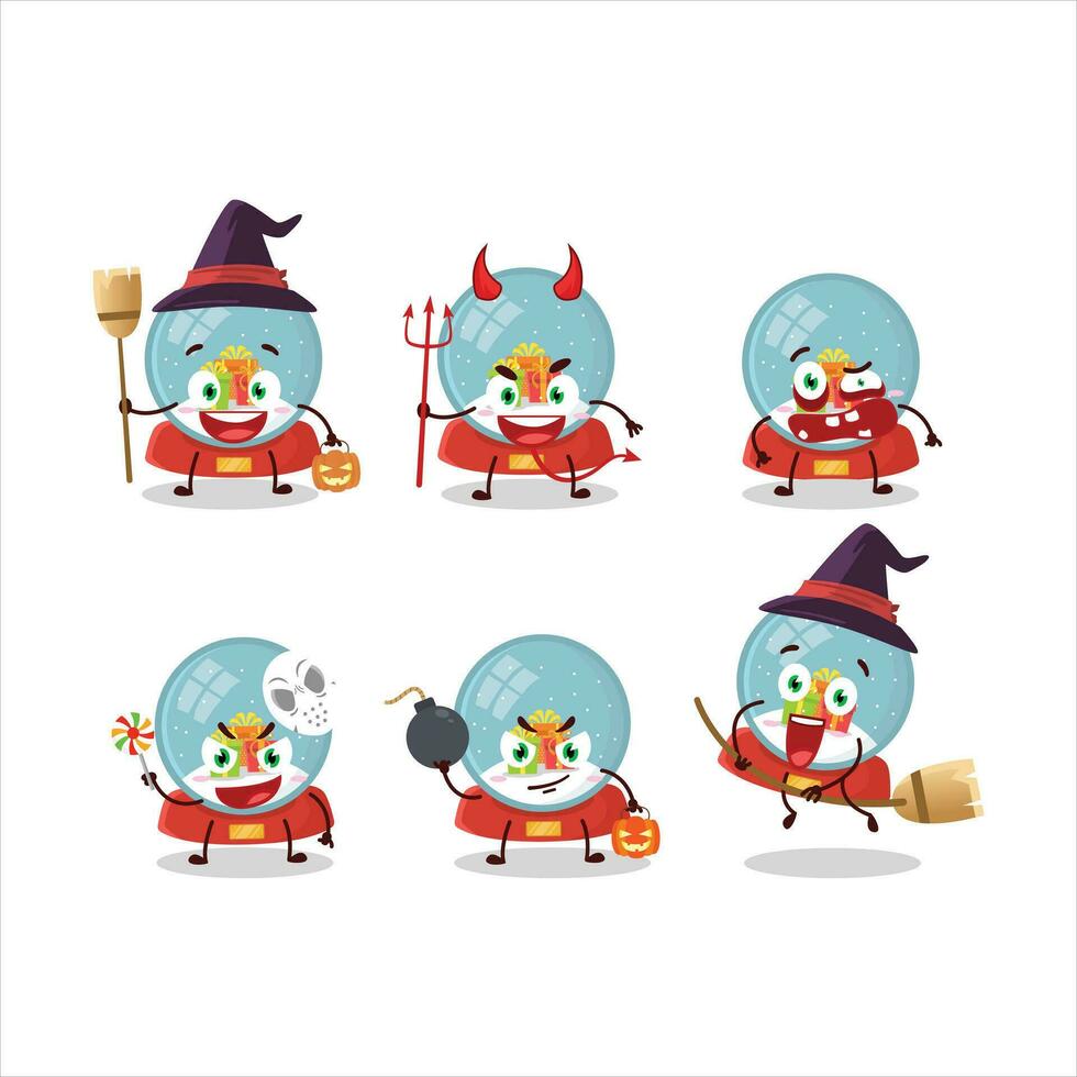 Halloween expression emoticons with cartoon character of snowball with gift vector