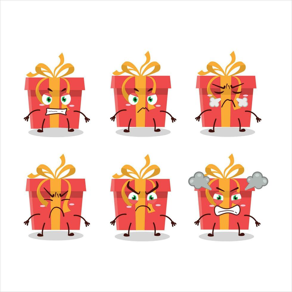 rojo Navidad regalo dibujos animados personaje con varios enojado expresiones vector