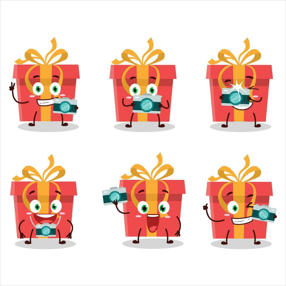 fotógrafo profesión emoticon con rojo Navidad regalo dibujos animados personaje vector