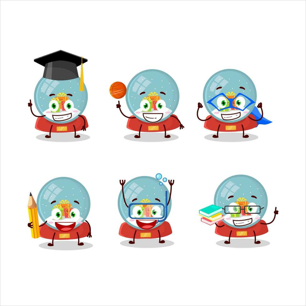 School student of snowball with gift cartoon character with various expressions vector