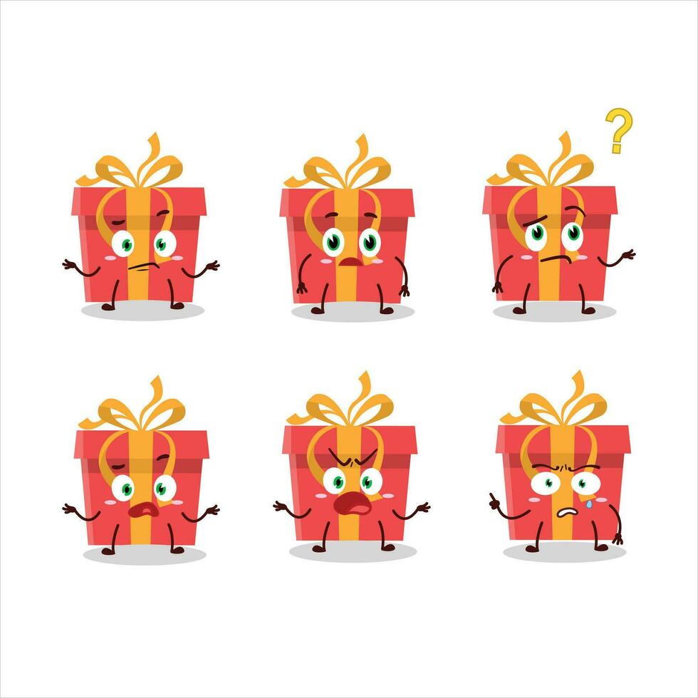 Cartoon character of red christmas gift with what expression vector