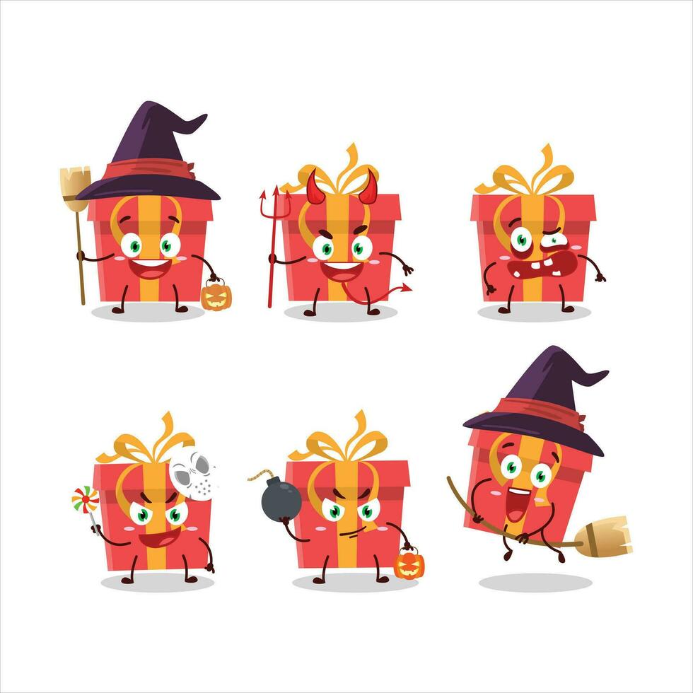 Halloween expression emoticons with cartoon character of red christmas gift vector