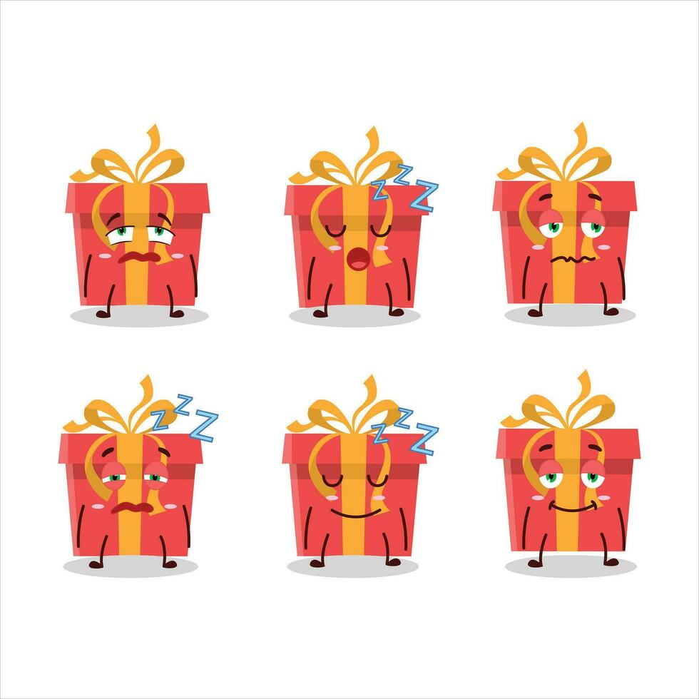 dibujos animados personaje de rojo Navidad regalo con soñoliento expresión vector