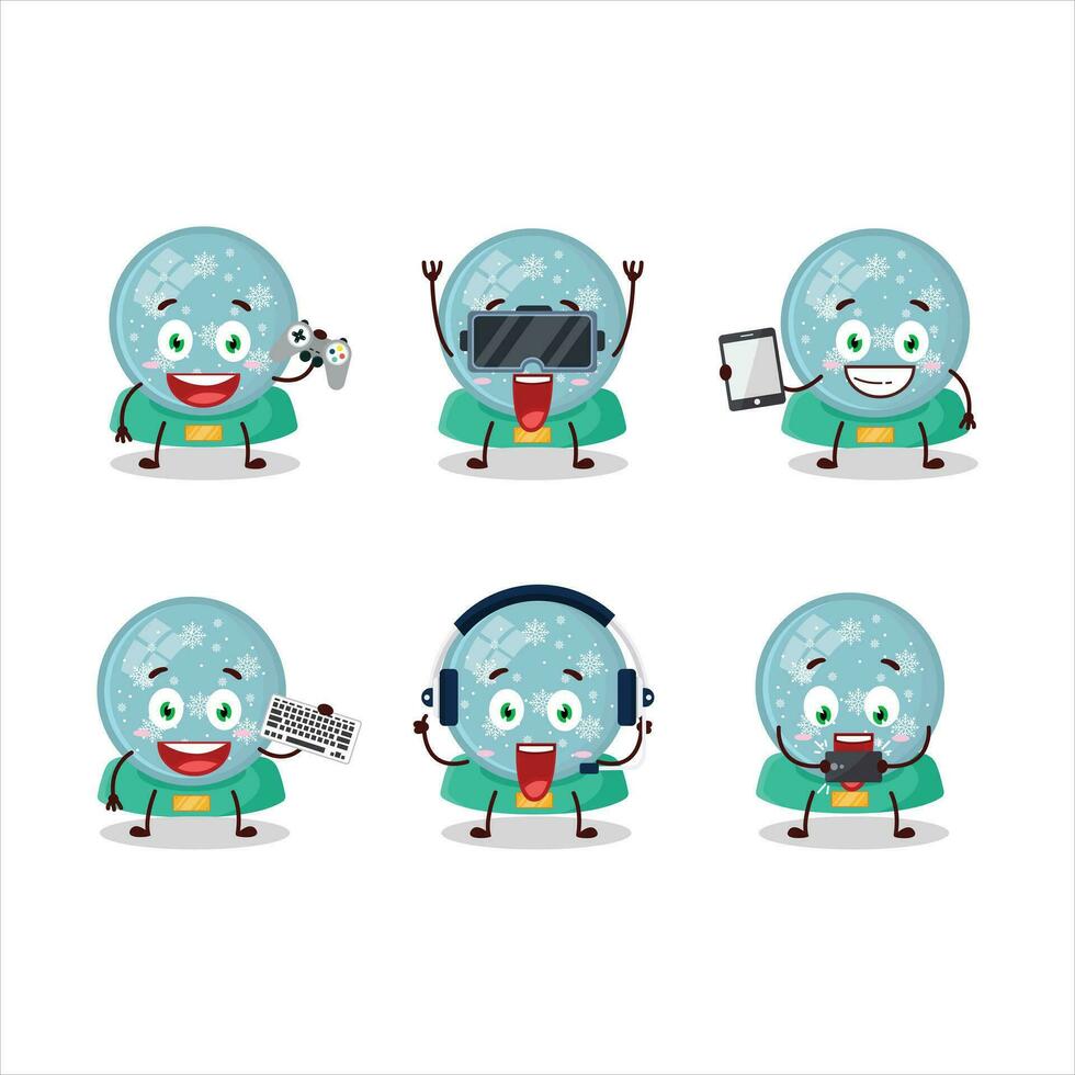 Snowball with snowfall cartoon character are playing games with various cute emoticons vector