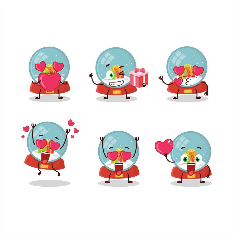 bola de nieve con regalo dibujos animados personaje con amor linda emoticon vector