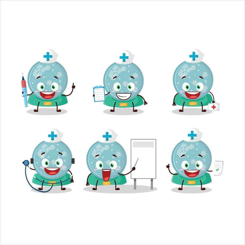 Doctor profession emoticon with snowball with snowfall cartoon character vector