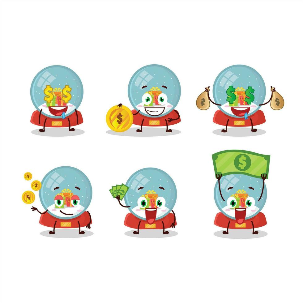 Snowball with gift cartoon character with cute emoticon bring money vector