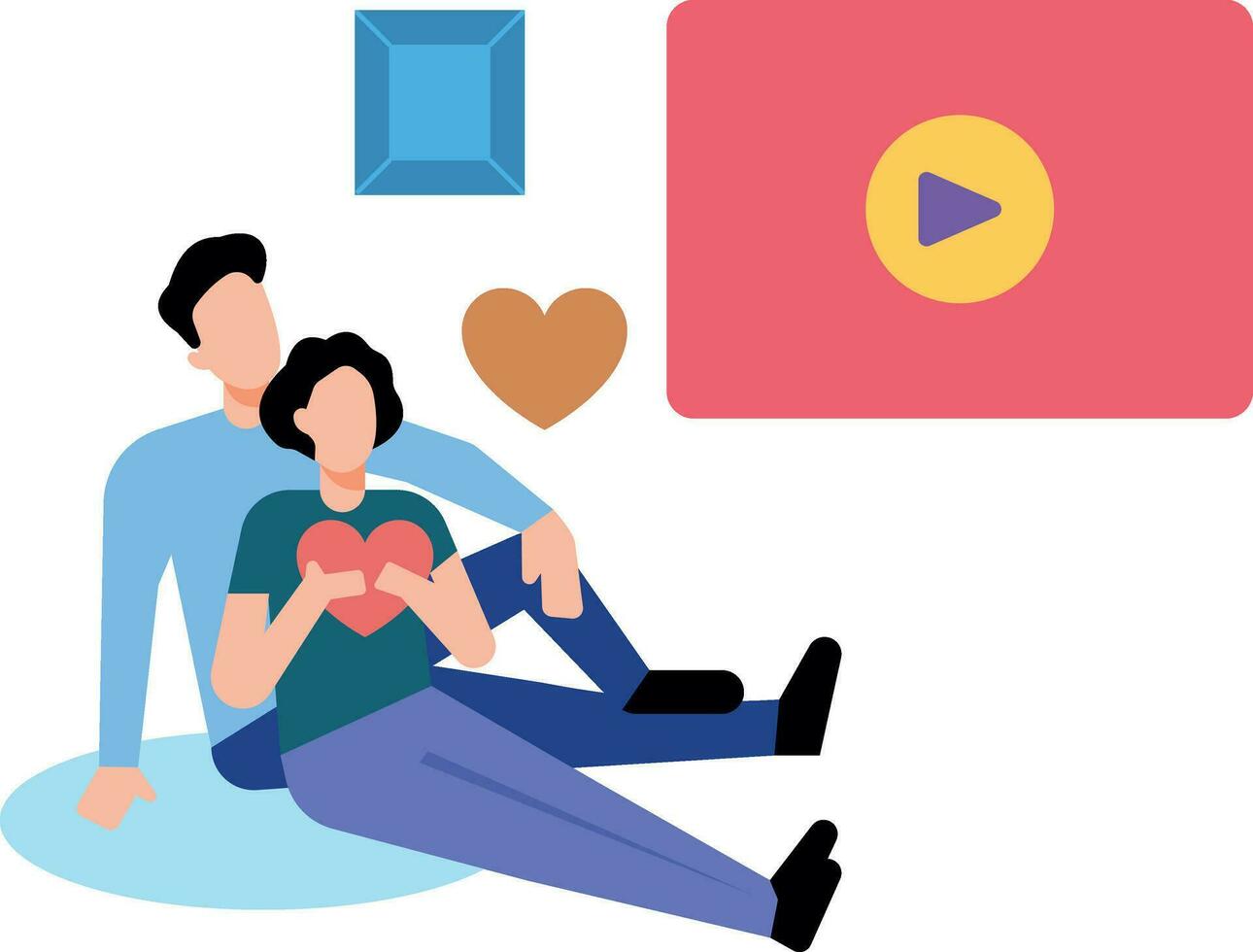 The couple is sitting on the floor. vector