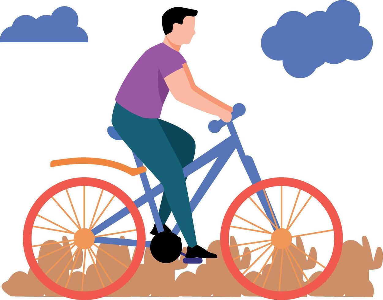 The boy is riding a bicycle. vector