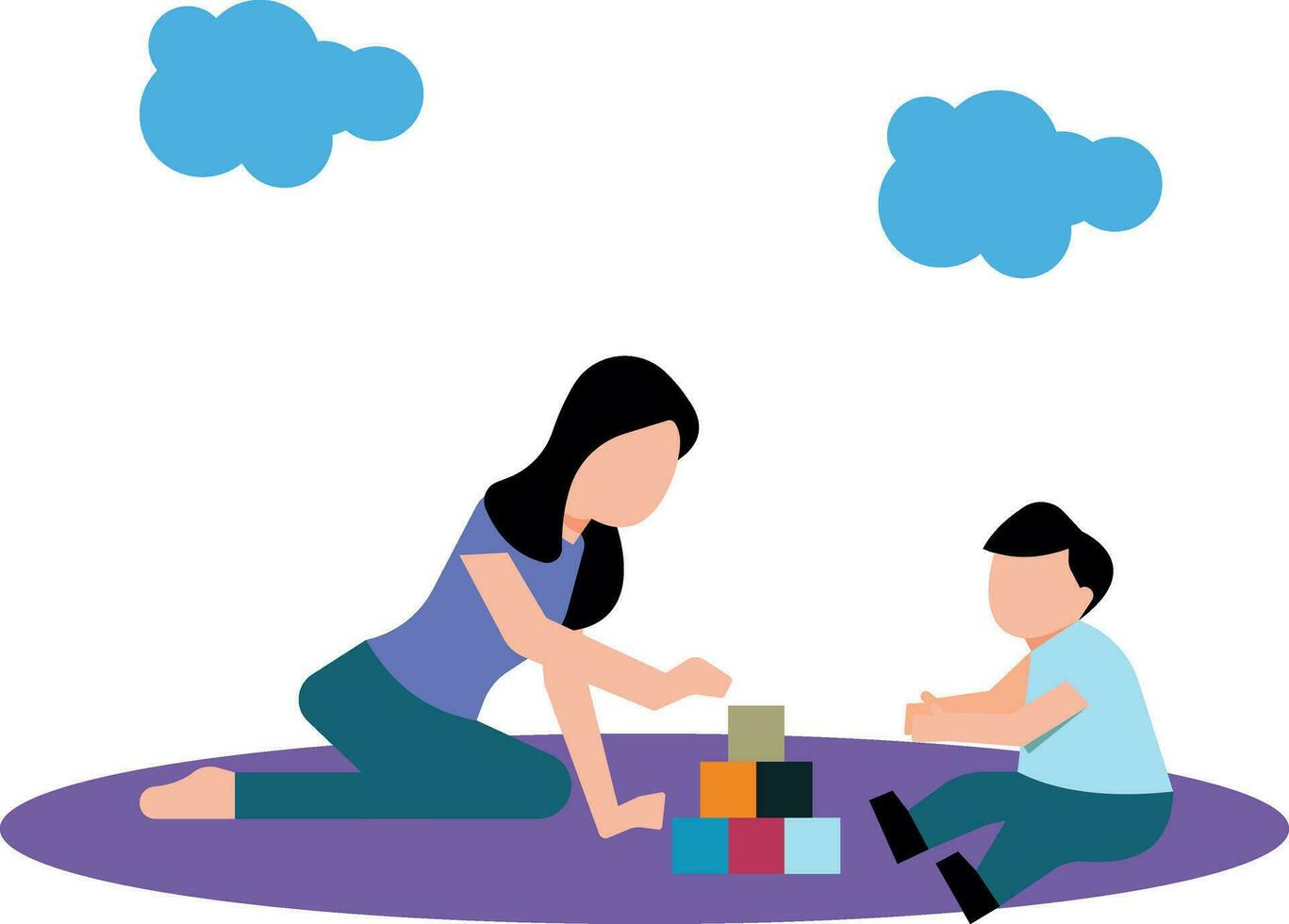 Mother and child playing with blocks. vector