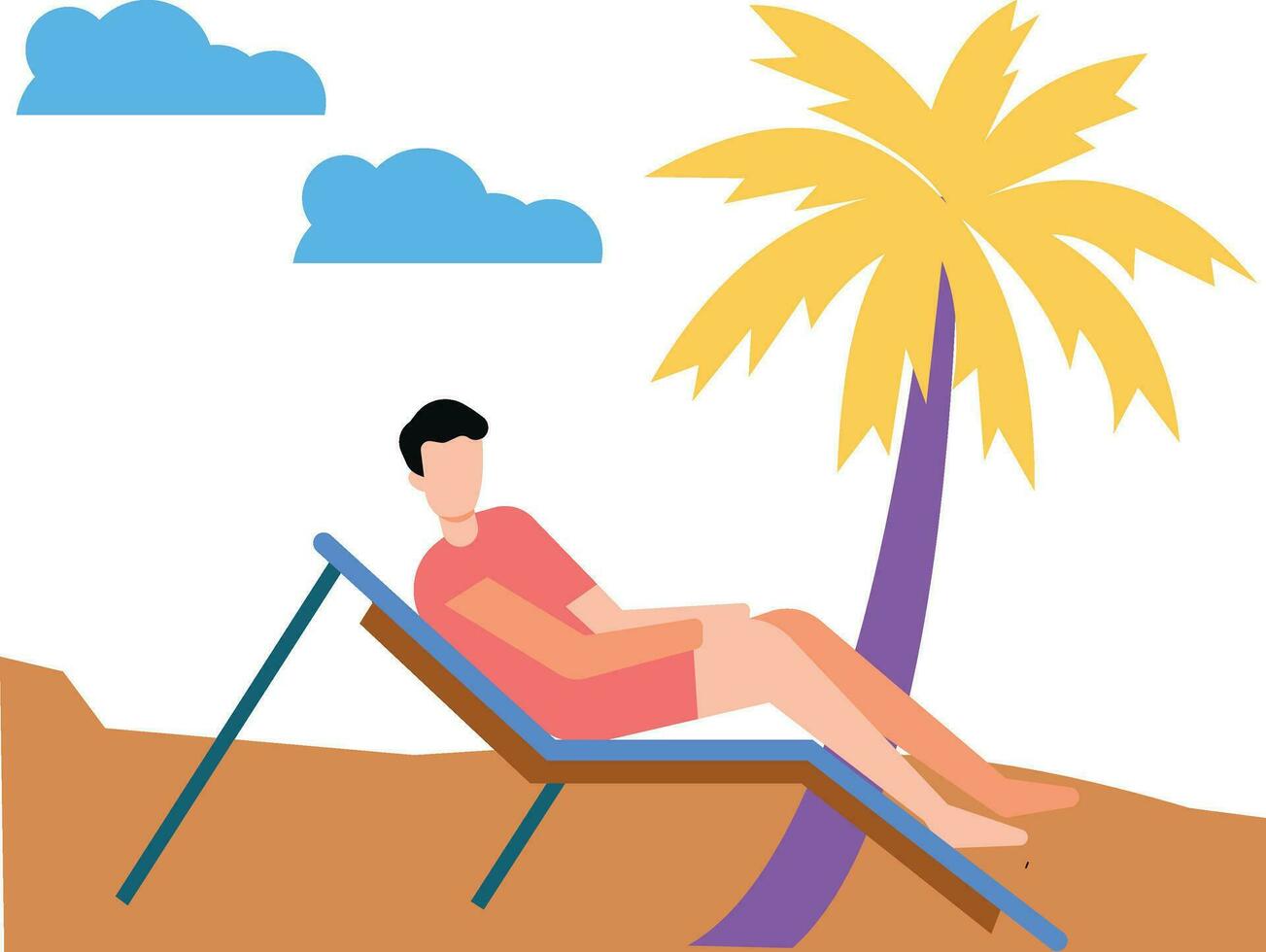 The boy is relaxing on the beach on summer vacation. vector
