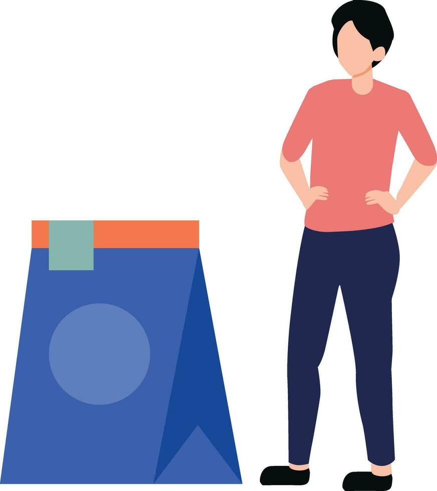A boy is holding a parcel bag. vector