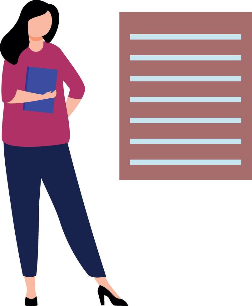 The girl is looking at the document paper. vector