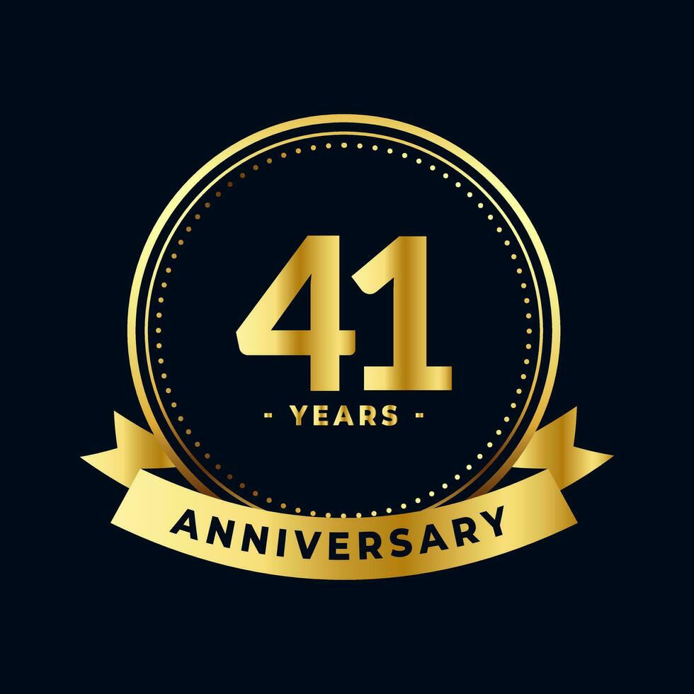 Forty One Years Anniversary Gold and Black Isolated Vector