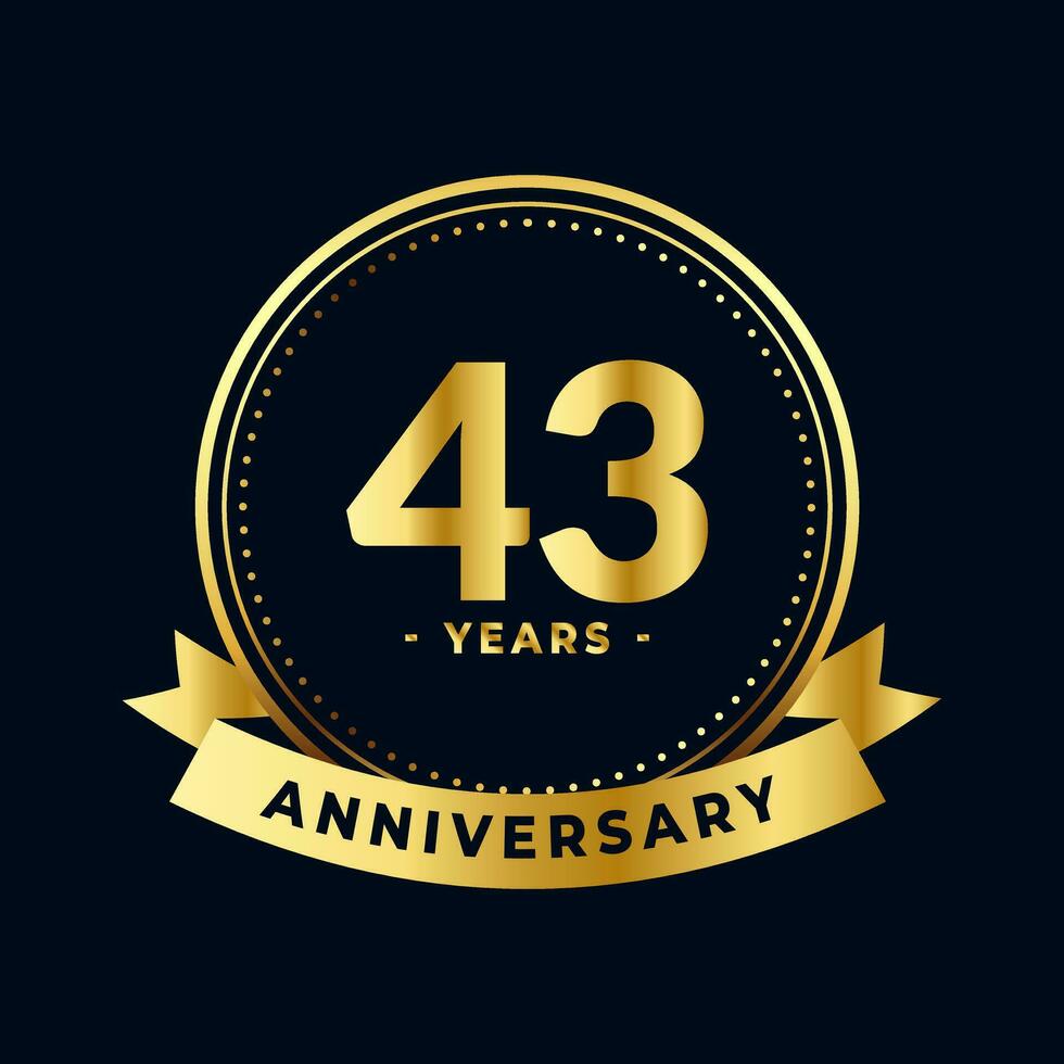 Forty Three Years Anniversary Gold and Black Isolated Vector