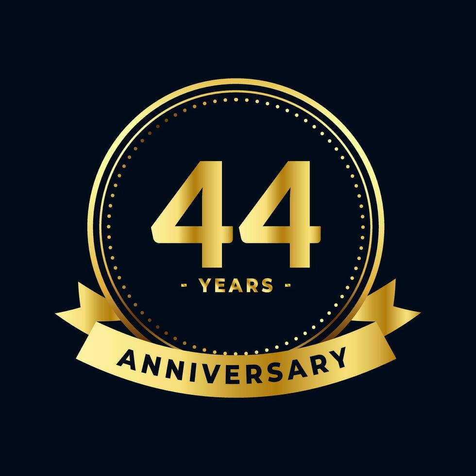 Forty Four Years Anniversary Gold and Black Isolated Vector