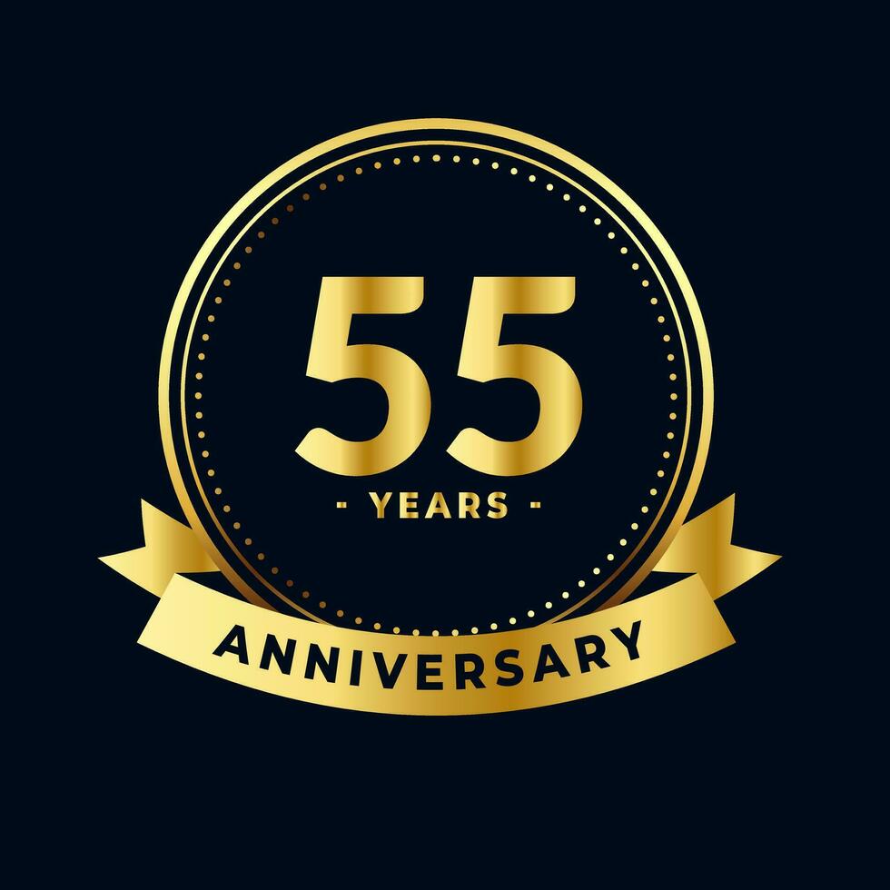 Fifty Five Years Anniversary Celebration Gold and Black Isolated Vector