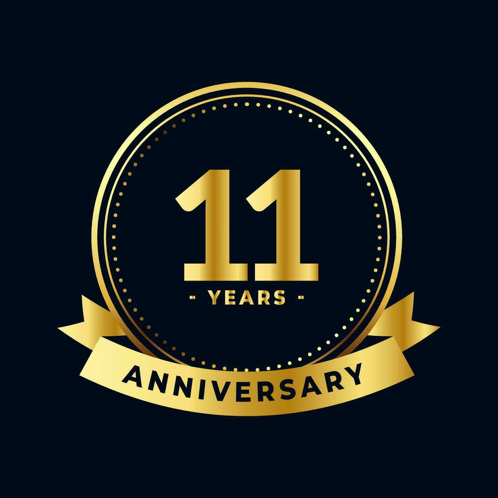Eleven Years Anniversary Gold and Black Isolated Vector
