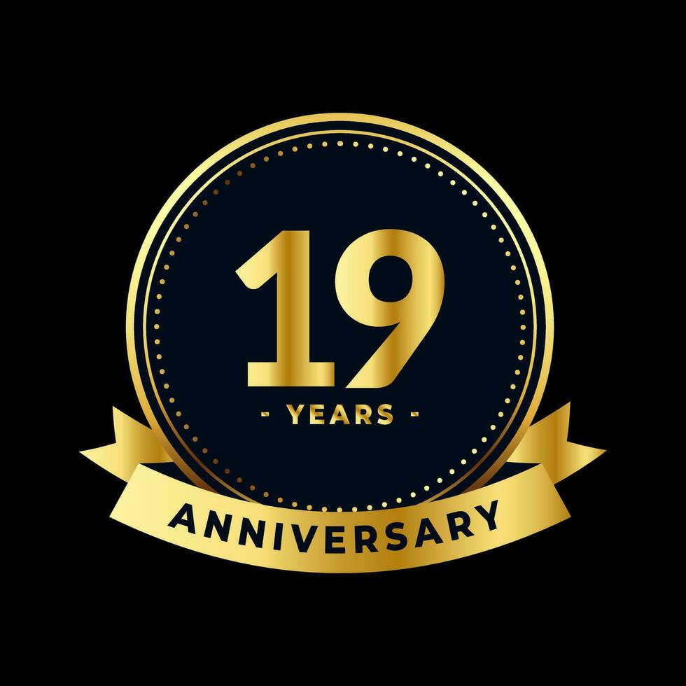 Nineteen Years Anniversary Gold and Black Isolated Vector